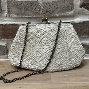 Clutch Small Purse Evening Bag Handbag Retro Style W/Chain Option Ivory Retro